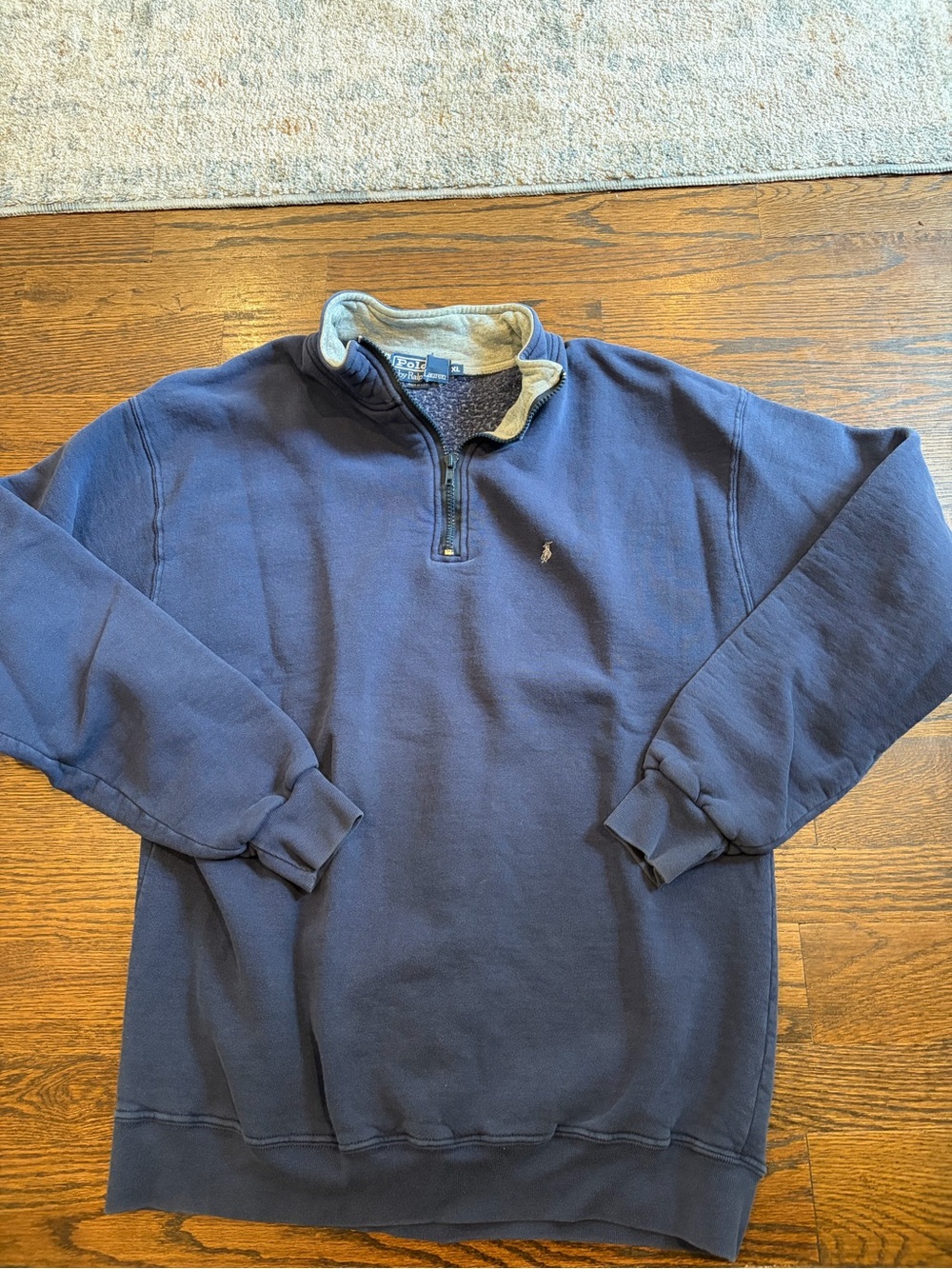 Vintage 90’s Polo Ralph Lauren Navy Quarter-Zip Pullover with Light Gray trim